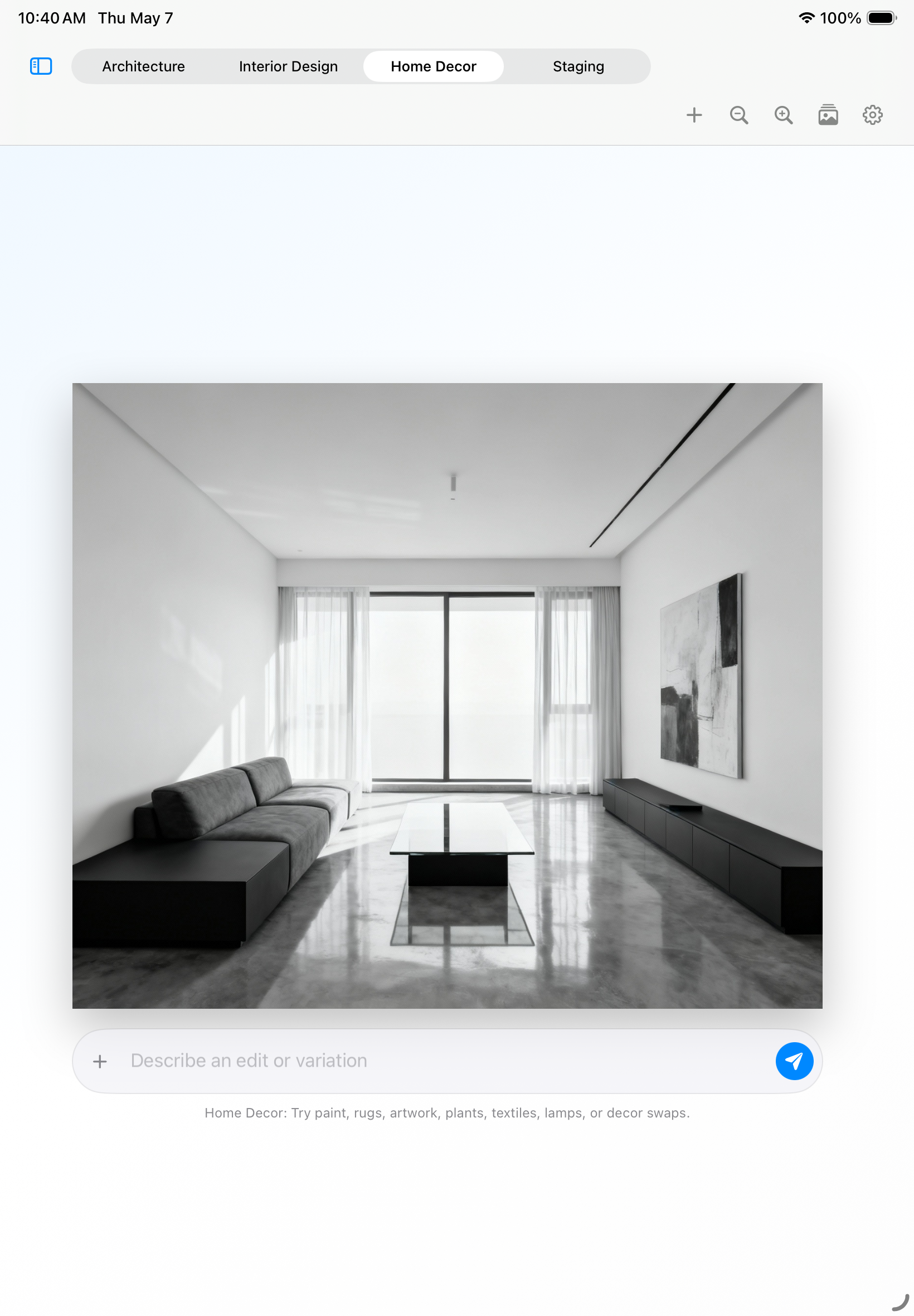 FrameForm iPad design generation screenshot